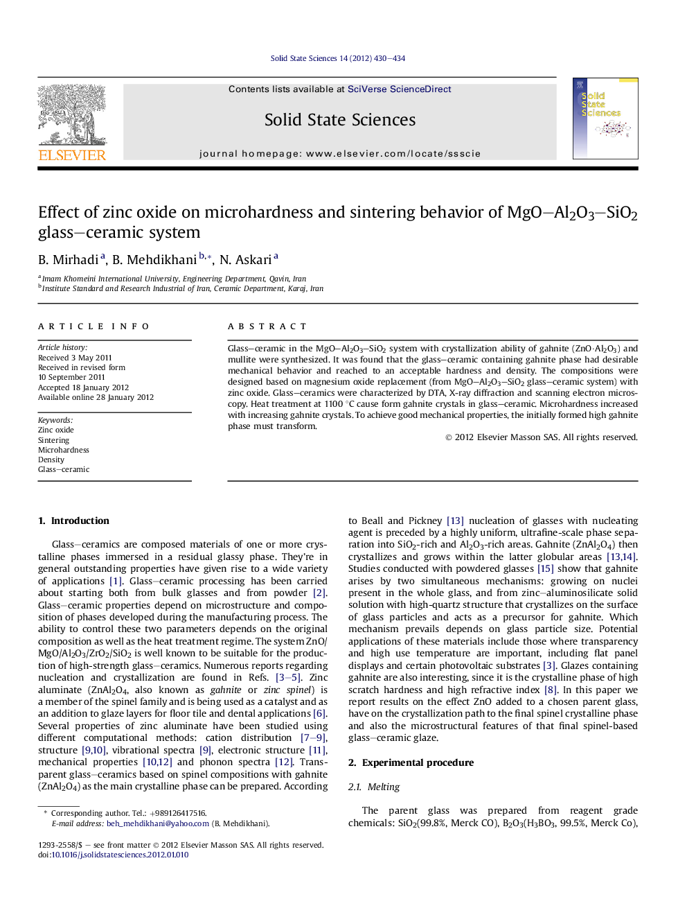 Effect of zinc oxide on microhardness and sintering behavior of MgO-Al2O3-SiO2 glass-ceramic system