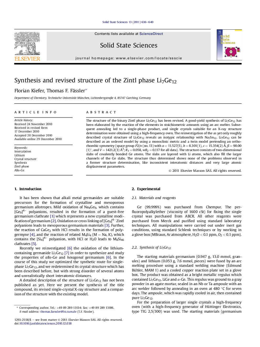 Synthesis and revised structure of the Zintl phase Li7Ge12