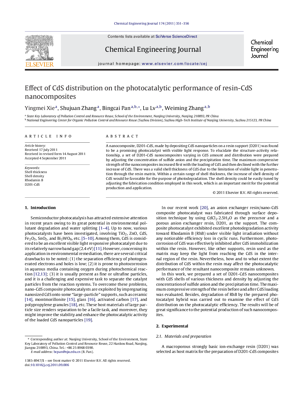 Effect of CdS distribution on the photocatalytic performance of resin-CdS nanocomposites