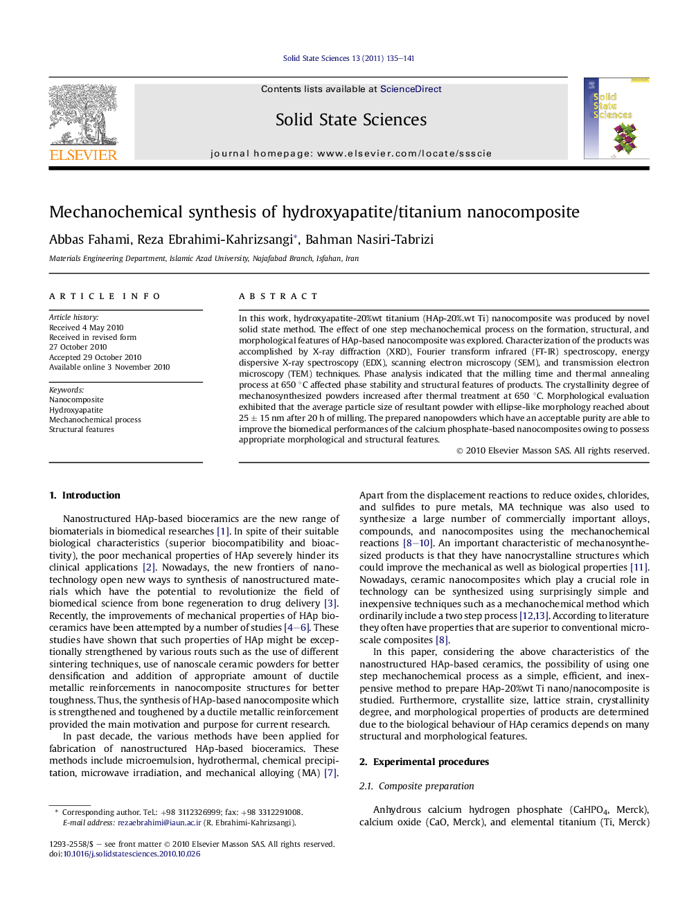 Mechanochemical synthesis of hydroxyapatite/titanium nanocomposite