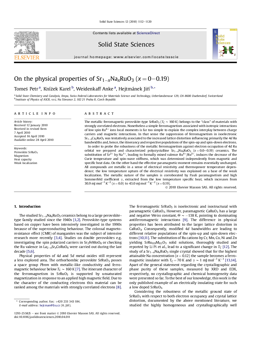 On the physical properties of Sr1−xNaxRuO3 (x = 0–0.19)