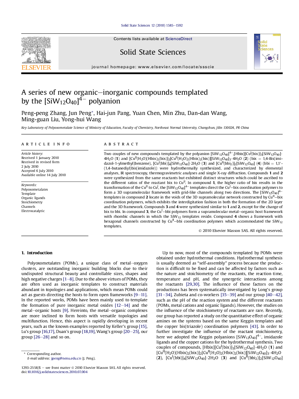 A series of new organic–inorganic compounds templated by the [SiW12O40]4− polyanion