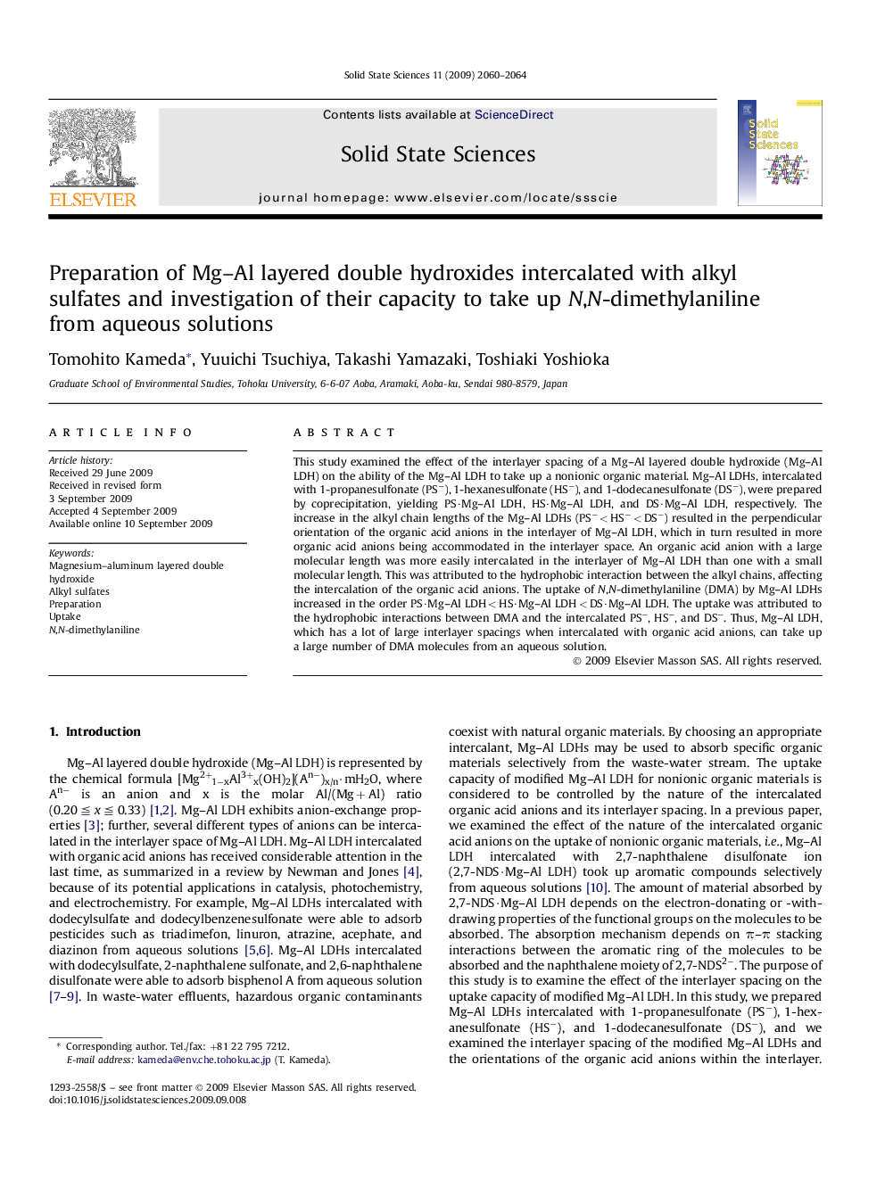 Preparation of Mg–Al layered double hydroxides intercalated with alkyl sulfates and investigation of their capacity to take up N,N-dimethylaniline from aqueous solutions