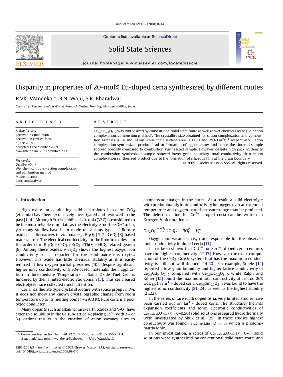 Disparity in properties of 20-mol% Eu-doped ceria synthesized by different routes