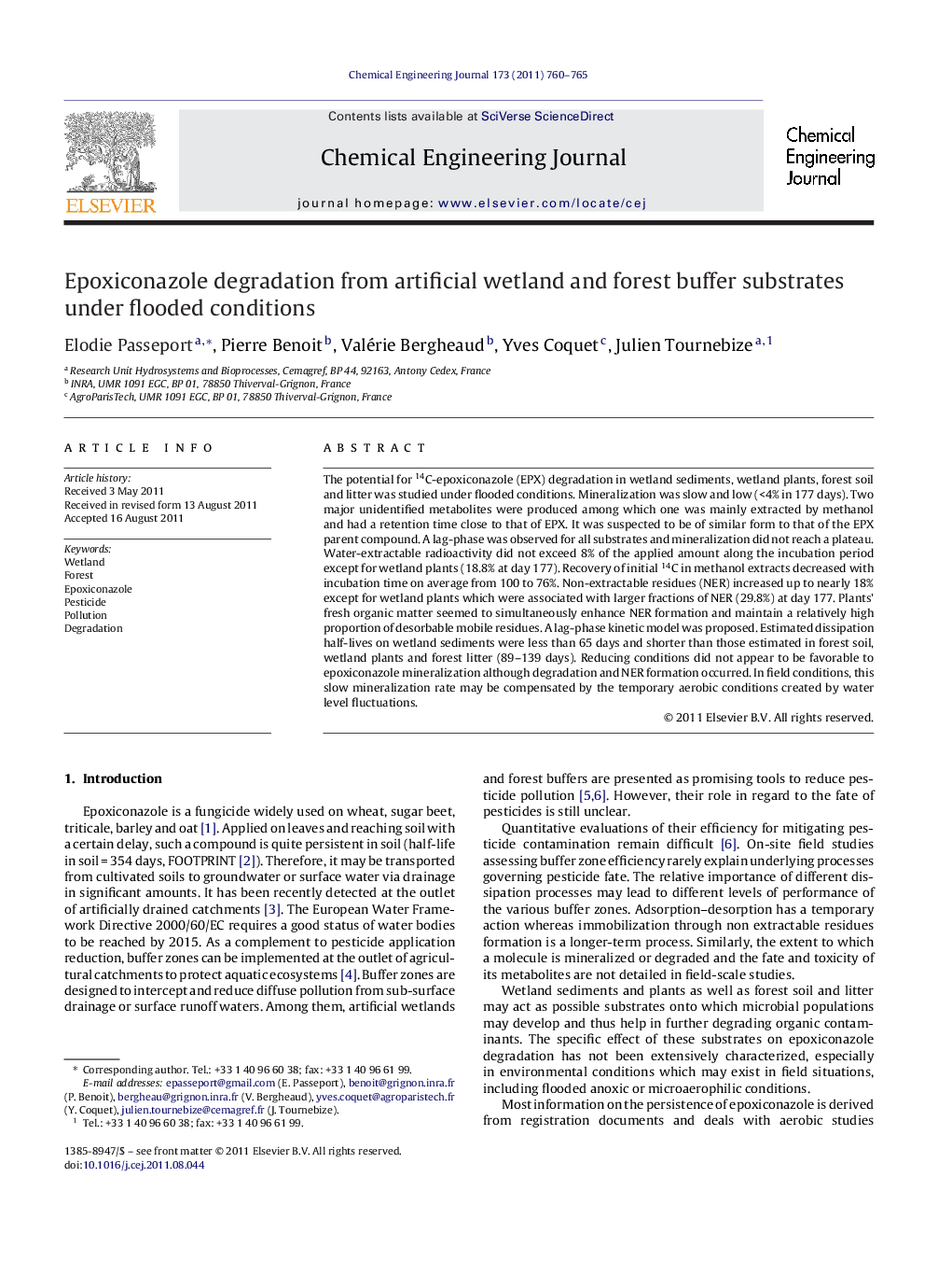 Epoxiconazole degradation from artificial wetland and forest buffer substrates under flooded conditions