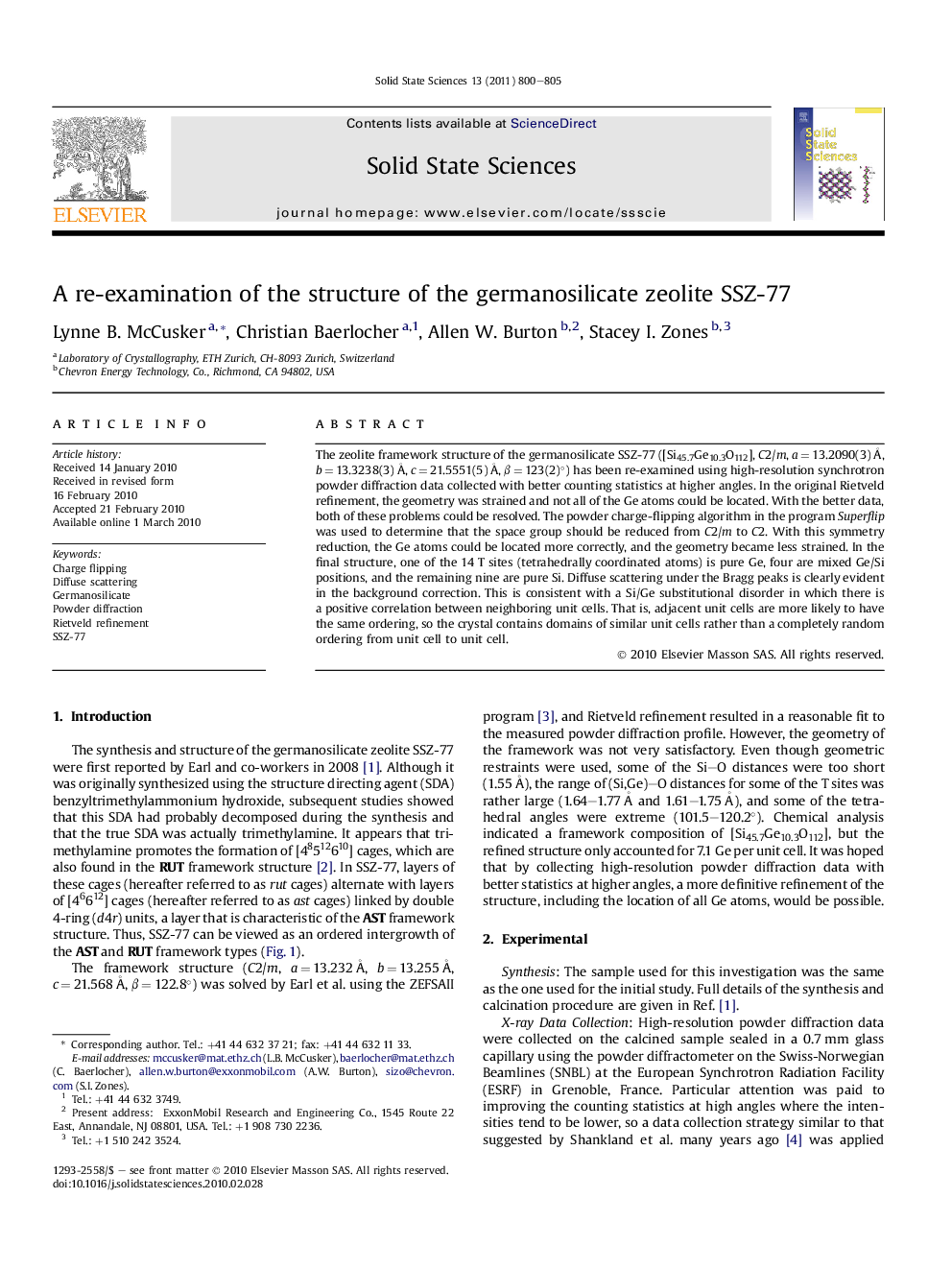 A re-examination of the structure of the germanosilicate zeolite SSZ-77