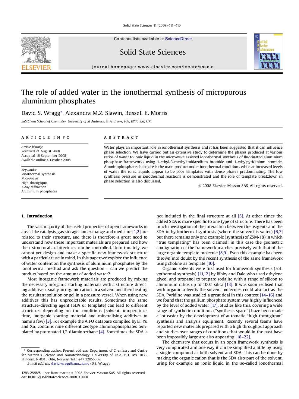 عکس صفحه اول مقاله: The role of added water in the ionothermal synthesis of microporous aluminium phosphates The role of added water in the ionothermal synthesis of microporous aluminium phosphates