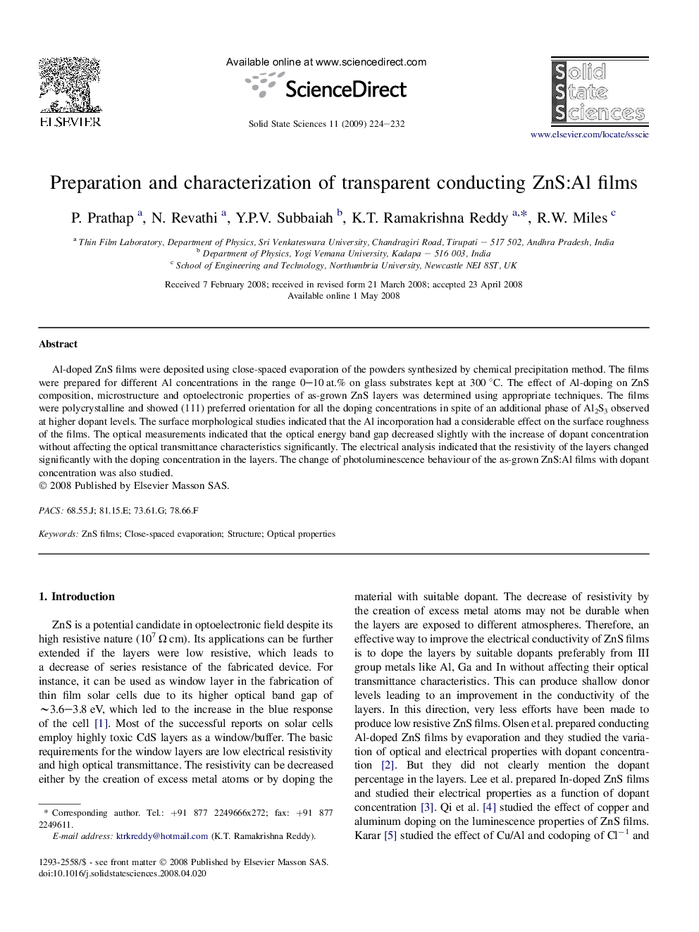 Preparation and characterization of transparent conducting ZnS:Al films