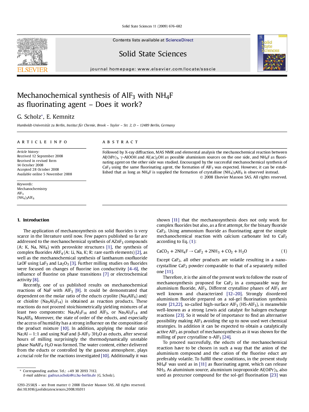 Mechanochemical synthesis of AlF3 with NH4F as fluorinating agent – Does it work?