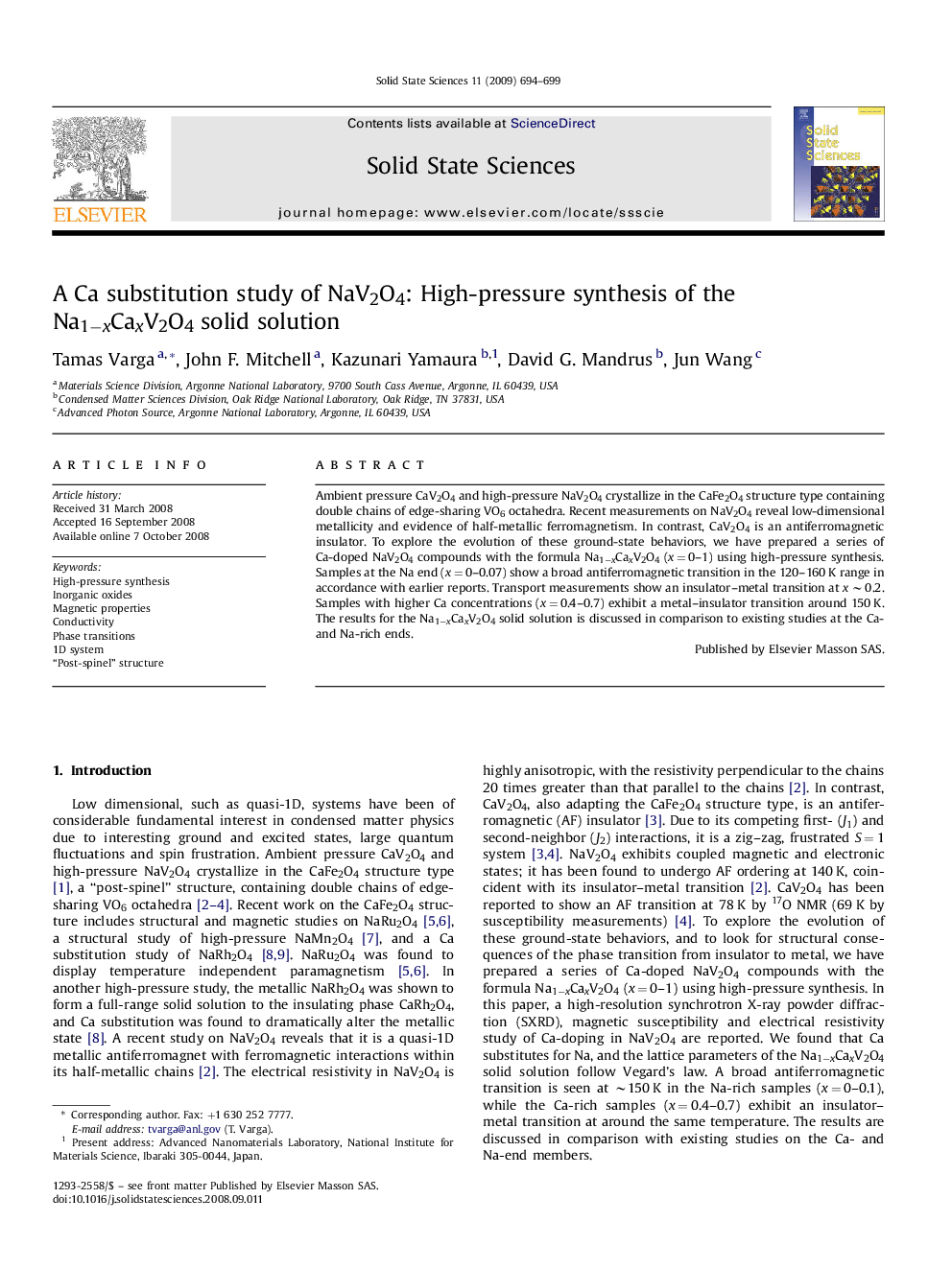 A Ca substitution study of NaV2O4: High-pressure synthesis of the Na1−xCaxV2O4 solid solution