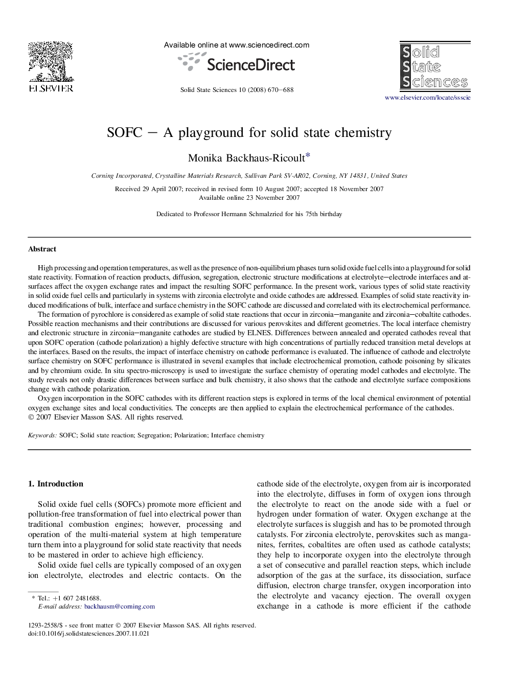 SOFC – A playground for solid state chemistry