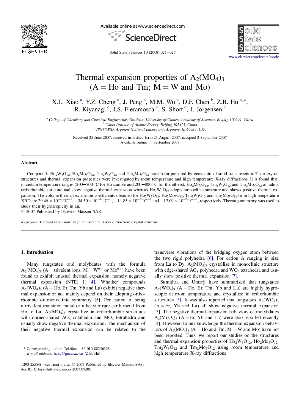 Thermal expansion properties of A2(MO4)3 (A = Ho and Tm; M = W and Mo)