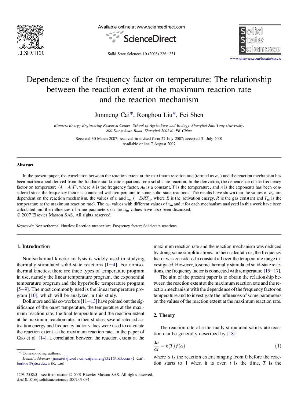 Dependence of the frequency factor on temperature: The relationship between the reaction extent at the maximum reaction rate and the reaction mechanism