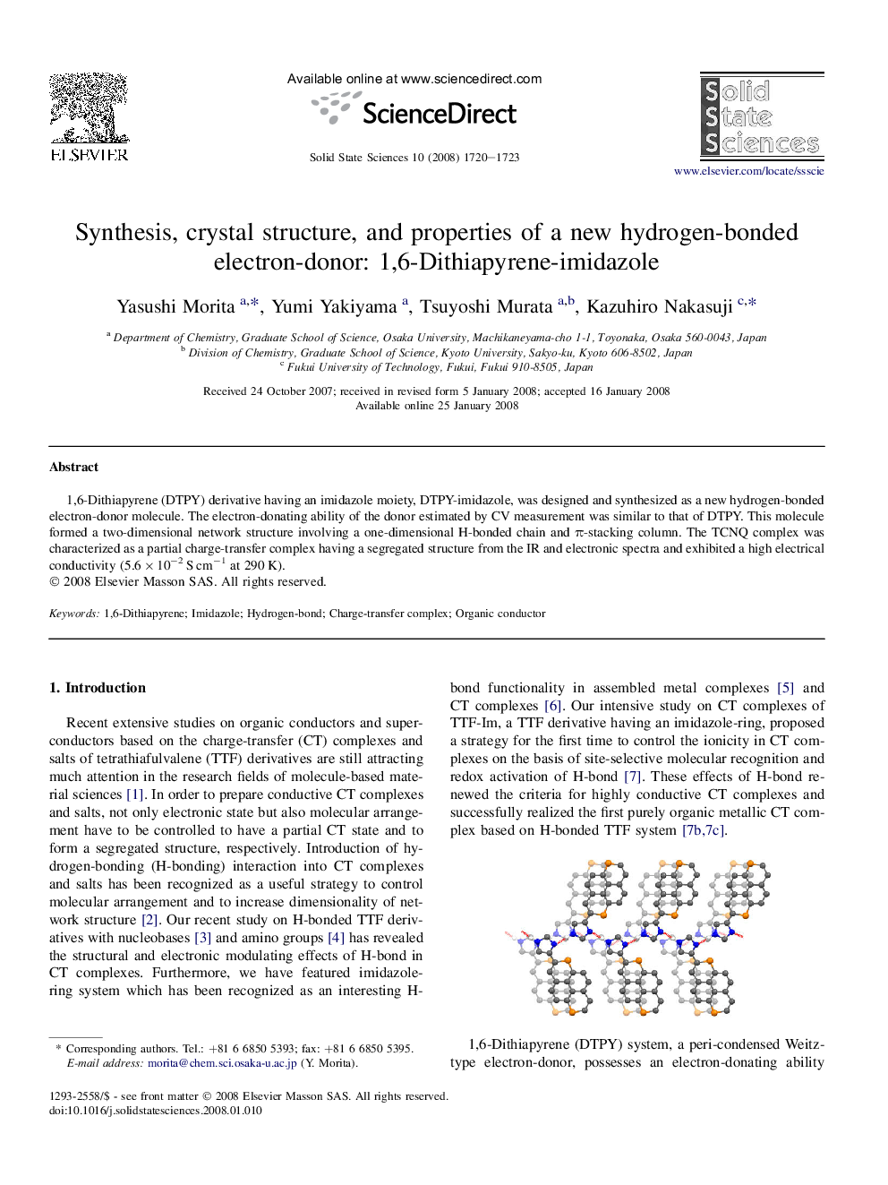 Synthesis, crystal structure, and properties of a new hydrogen-bonded electron-donor: 1,6-Dithiapyrene-imidazole