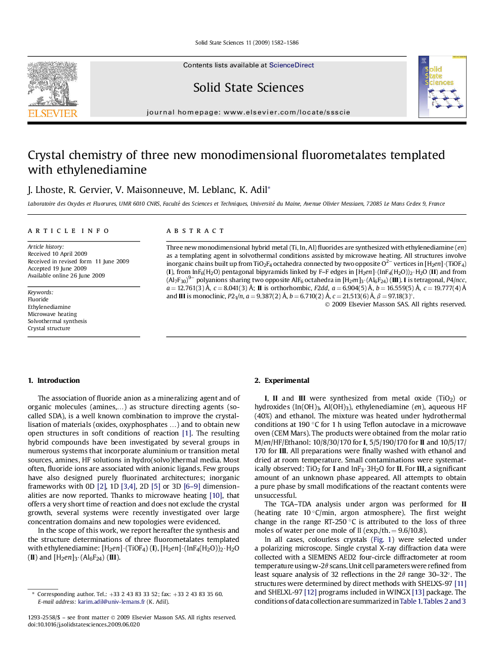 Crystal chemistry of three new monodimensional fluorometalates templated with ethylenediamine