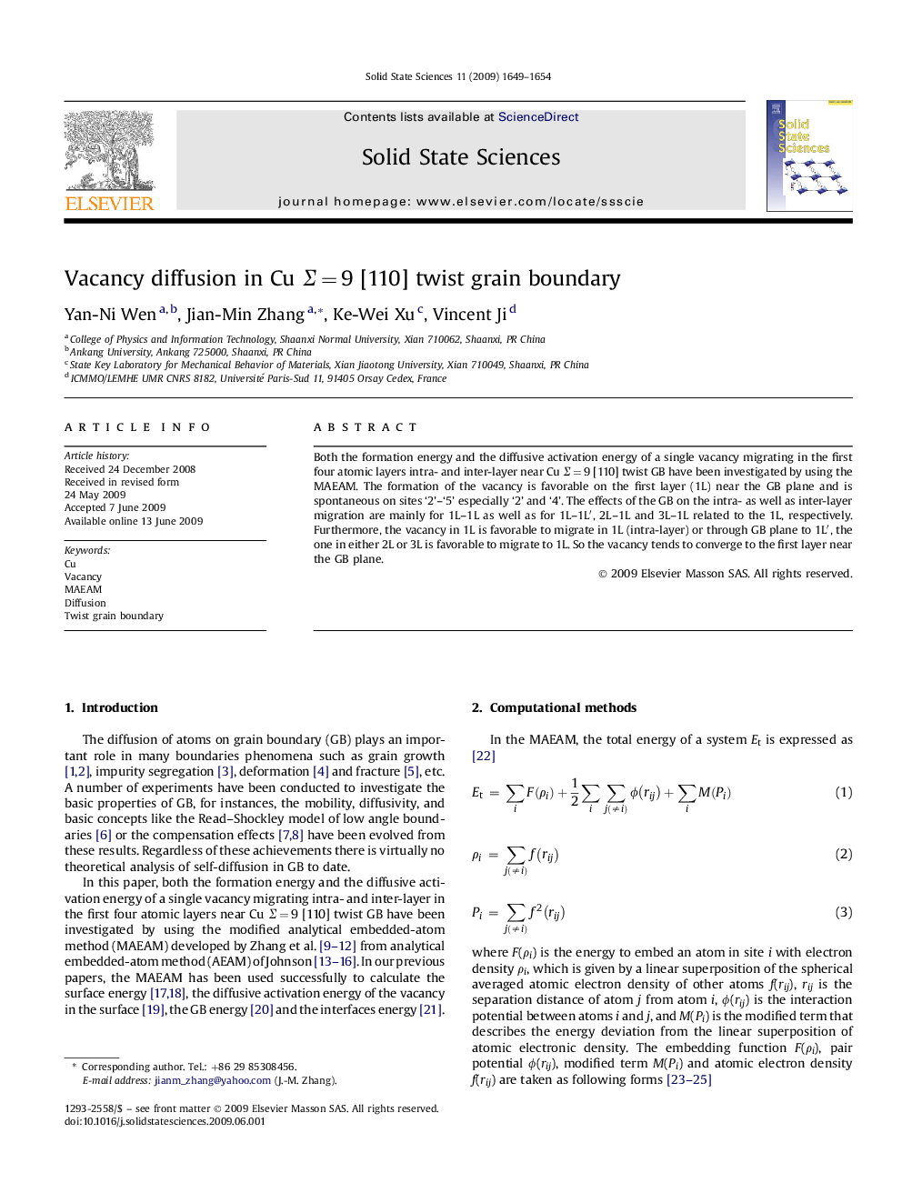 Vacancy diffusion in Cu Σ = 9 [110] twist grain boundary