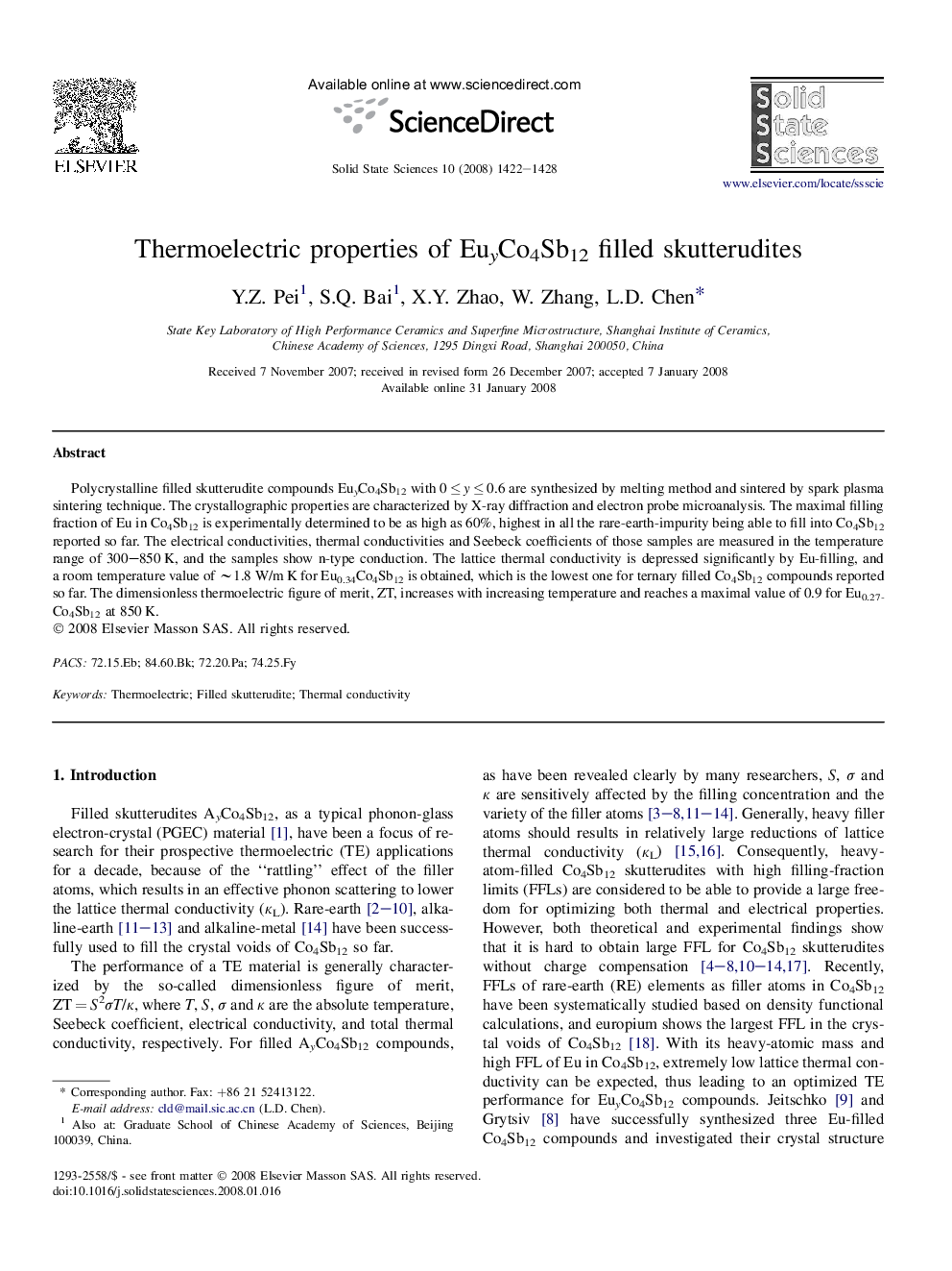 Thermoelectric properties of EuyCo4Sb12 filled skutterudites