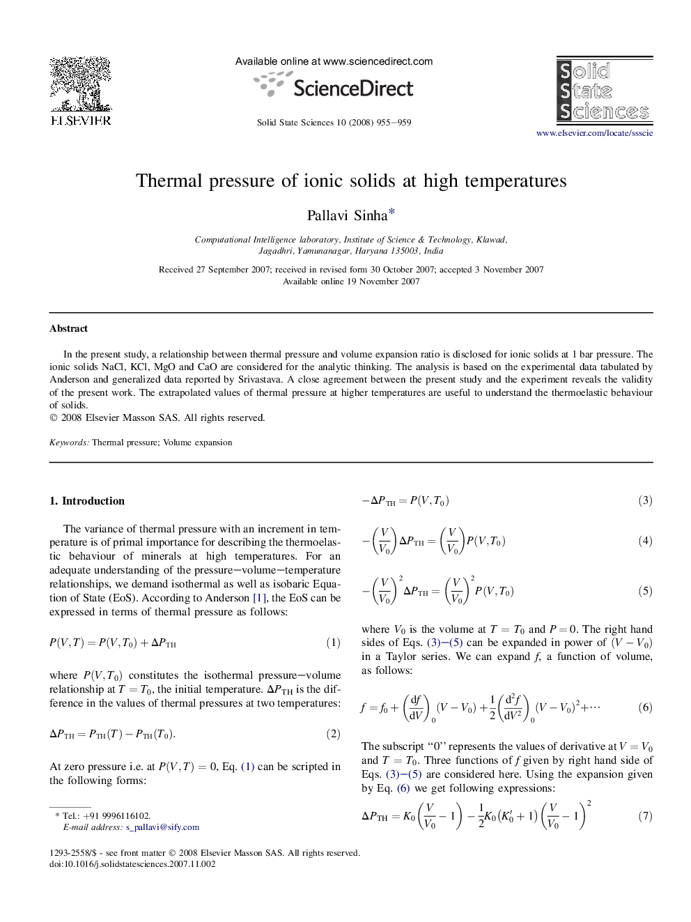 Thermal pressure of ionic solids at high temperatures