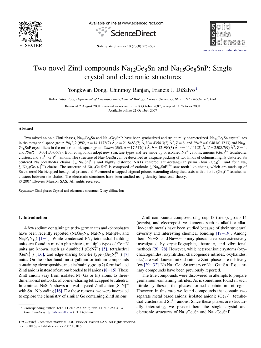 Two novel Zintl compounds Na12Ge8Sn and Na15Ge8SnP: Single crystal and electronic structures