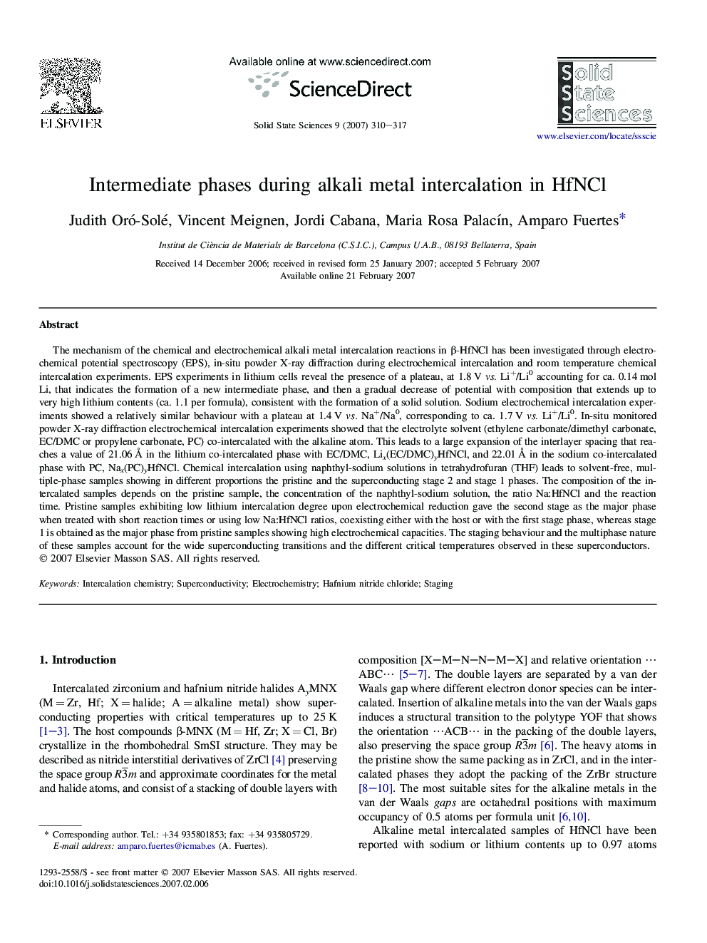 Intermediate phases during alkali metal intercalation in HfNCl