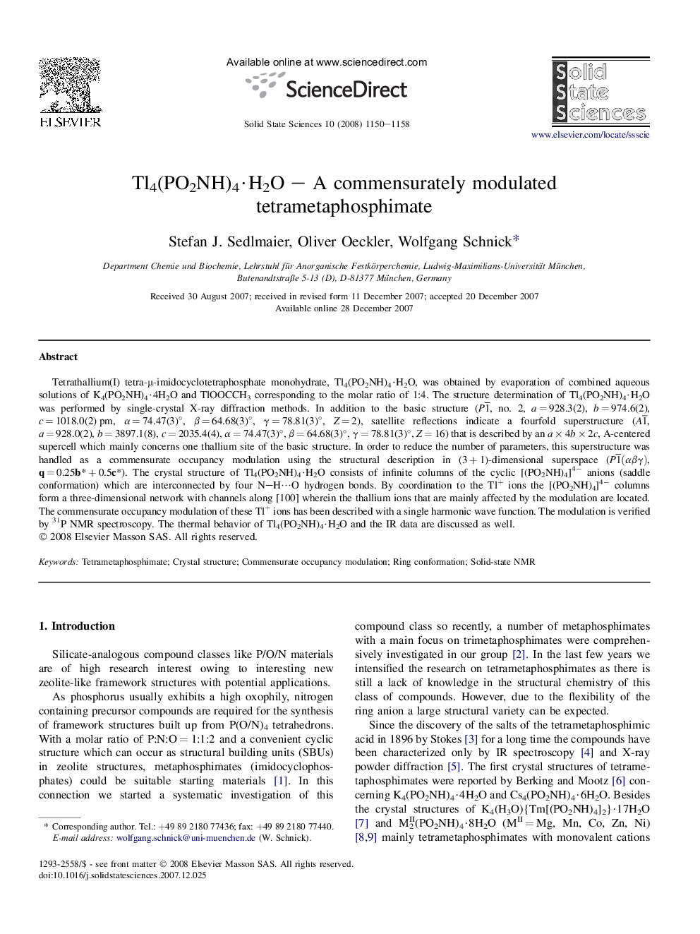 Tl4(PO2NH)4·H2O – A commensurately modulated tetrametaphosphimate