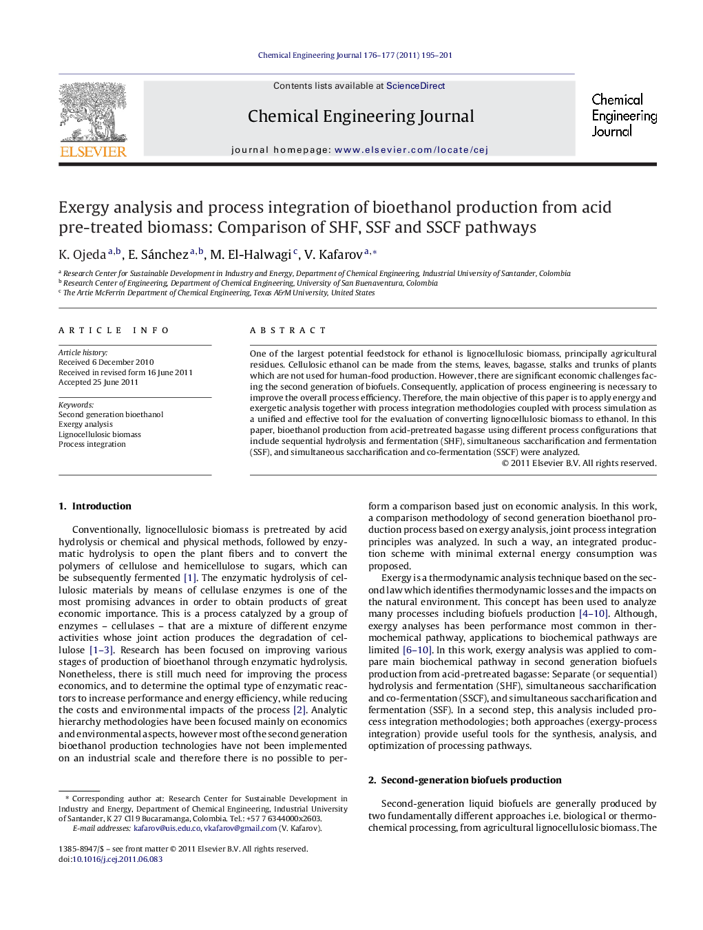 Exergy analysis and process integration of bioethanol production from acid pre-treated biomass: Comparison of SHF, SSF and SSCF pathways