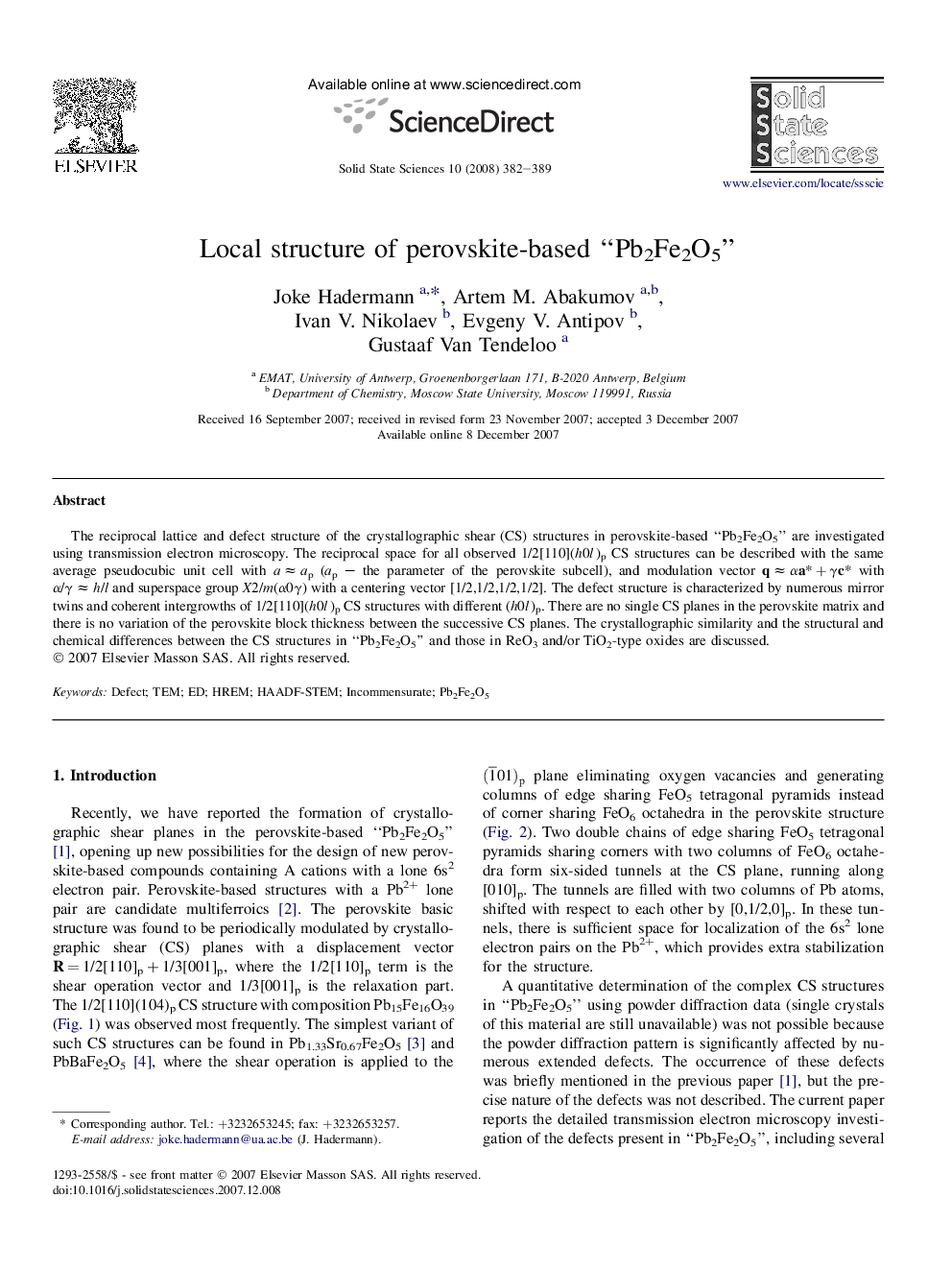 Local structure of perovskite-based “Pb2Fe2O5”