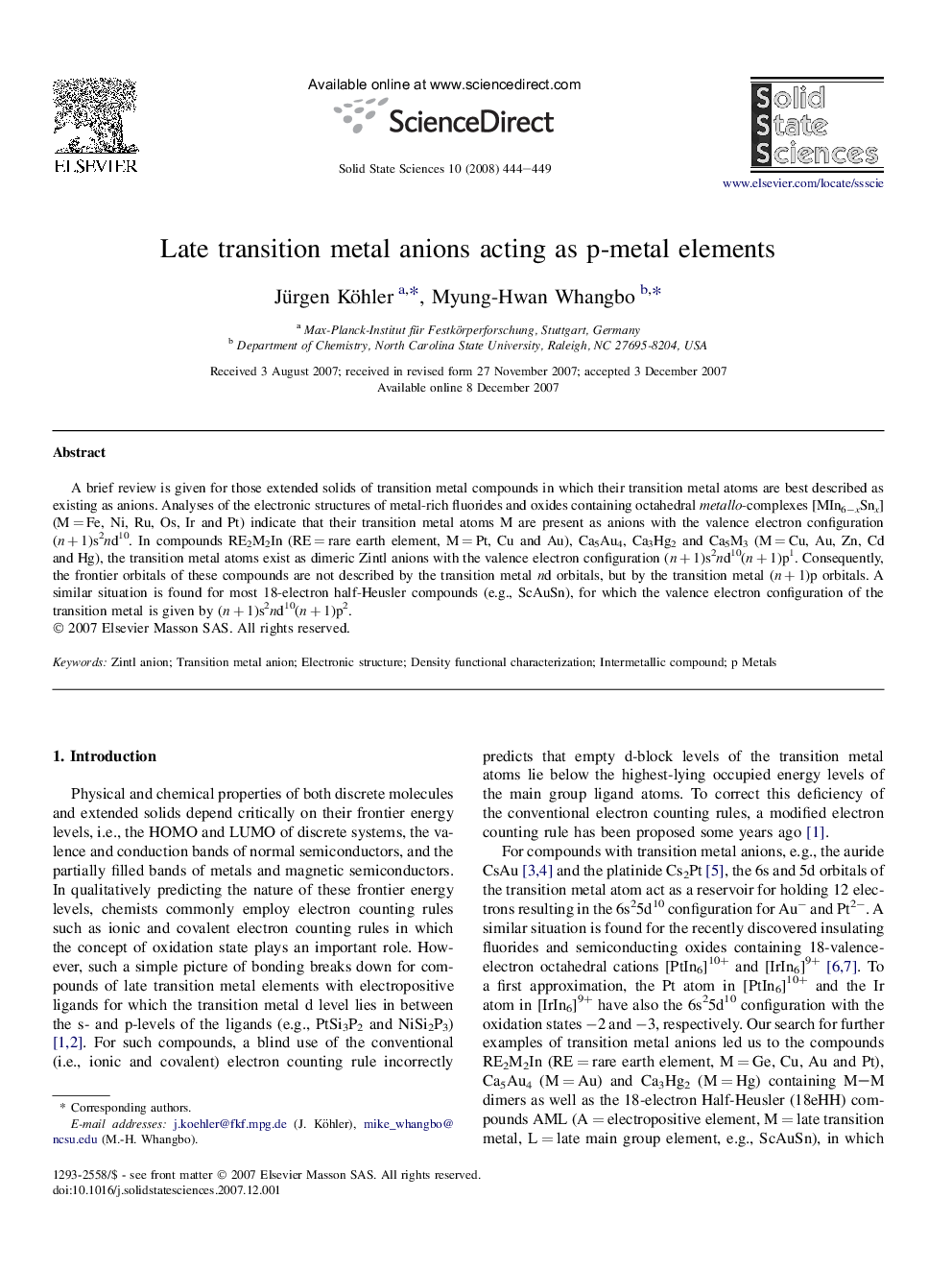 Late transition metal anions acting as p-metal elements