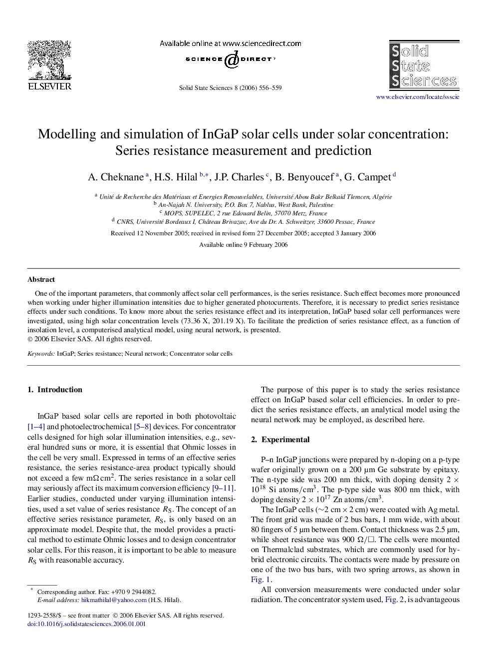 Modelling and simulation of InGaP solar cells under solar concentration: Series resistance measurement and prediction