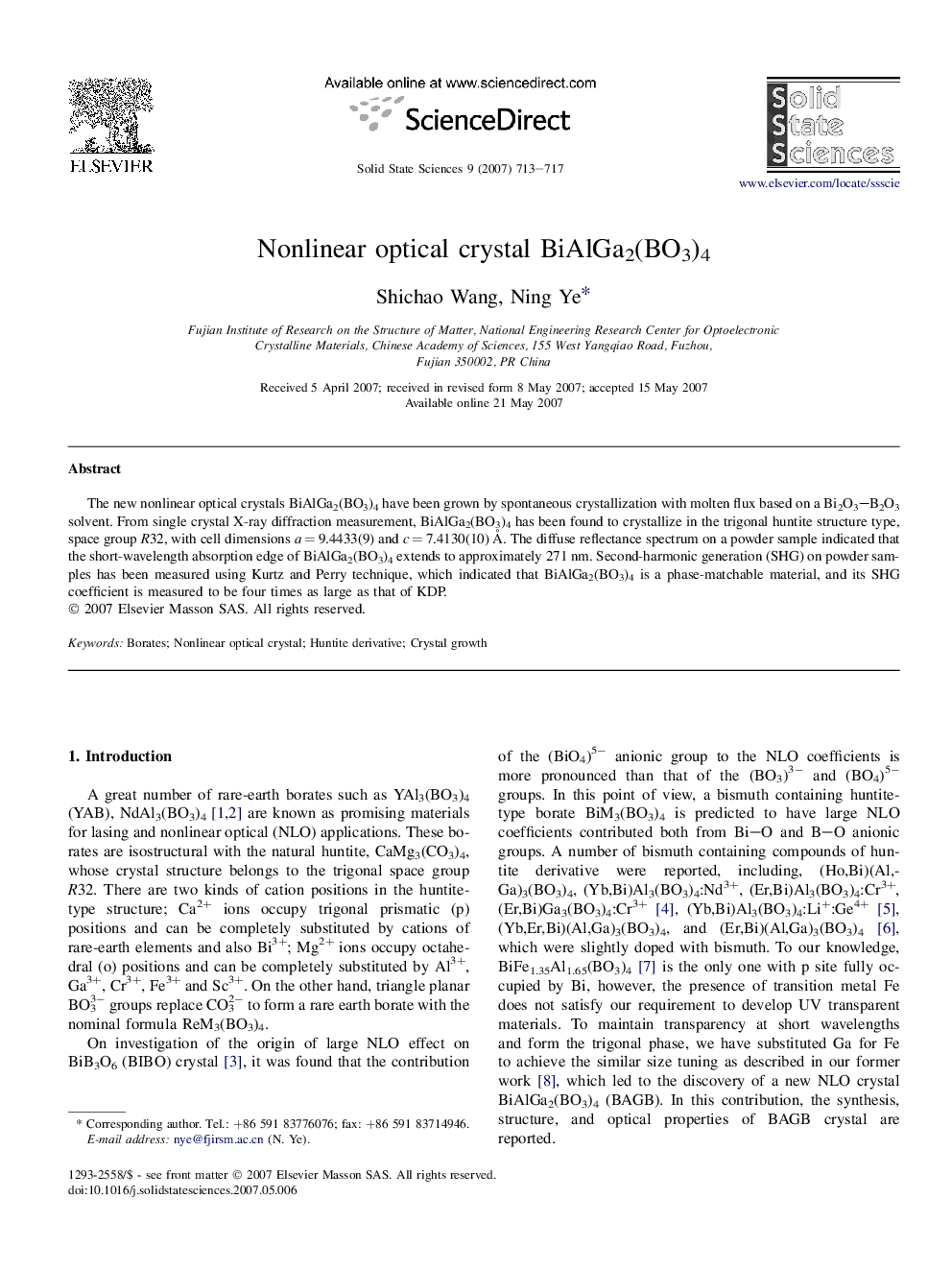 Nonlinear optical crystal BiAlGa2(BO3)4