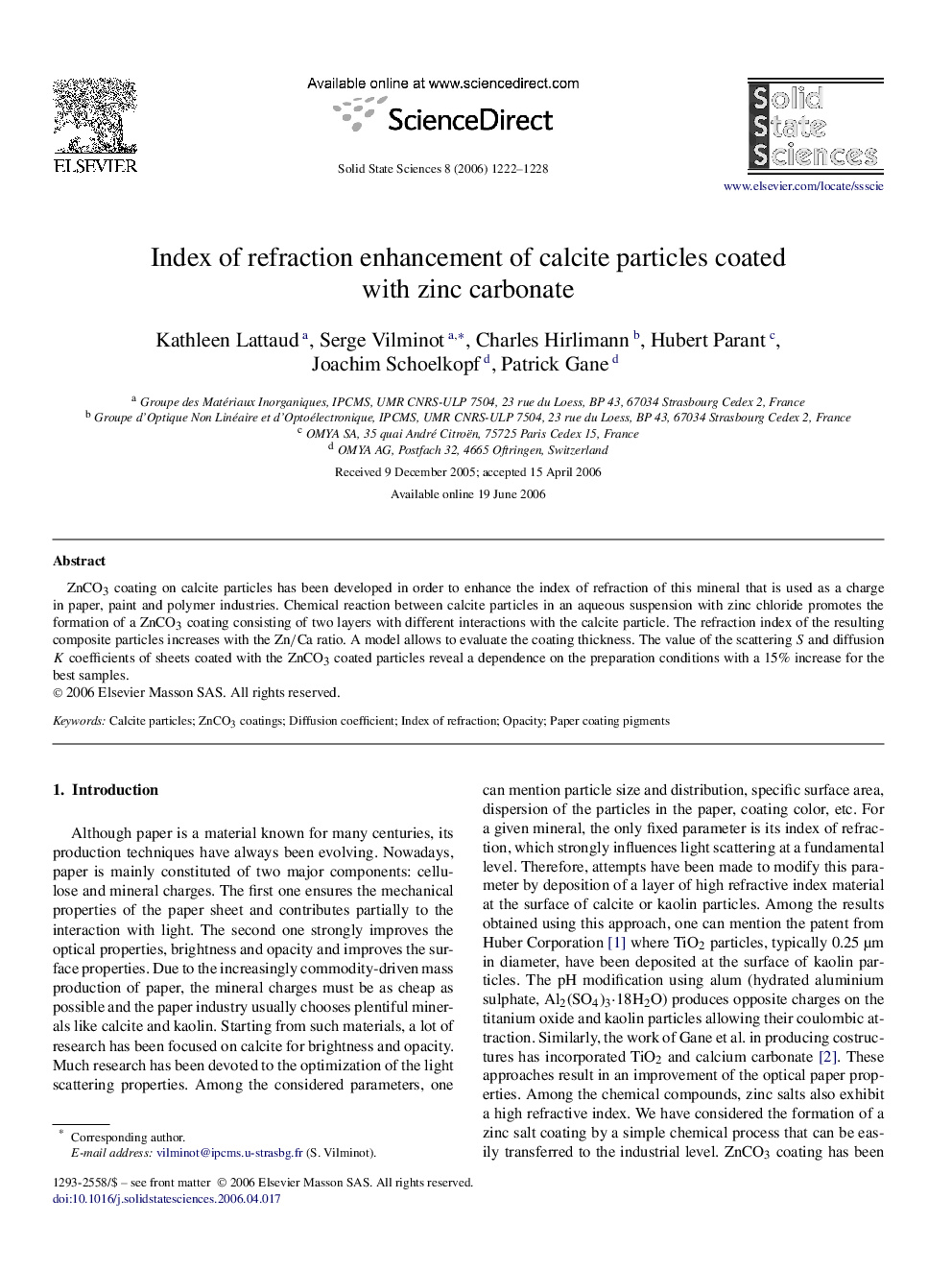 Index of refraction enhancement of calcite particles coated with zinc carbonate