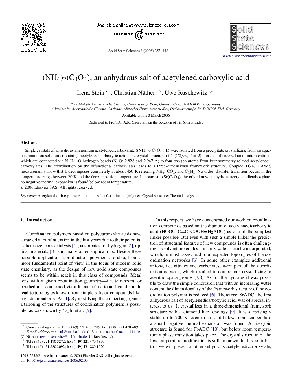 (NH4)2(C4O4), an anhydrous salt of acetylenedicarboxylic acid