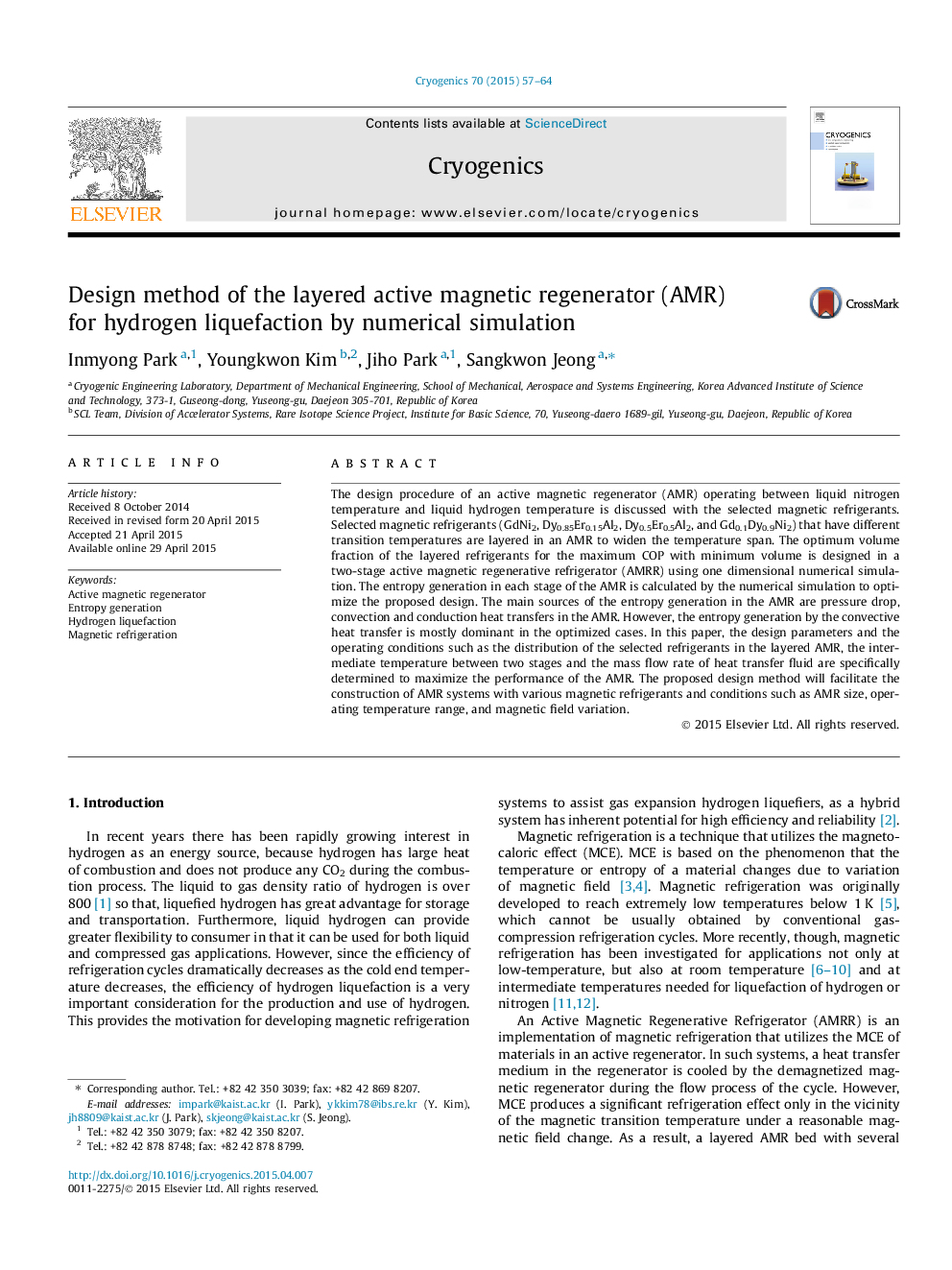 Design method of the layered active magnetic regenerator (AMR) for hydrogen liquefaction by numerical simulation