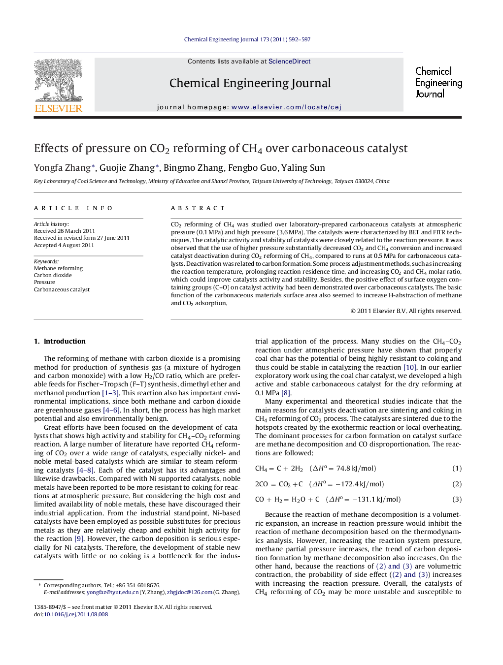 Effects of pressure on CO2 reforming of CH4 over carbonaceous catalyst