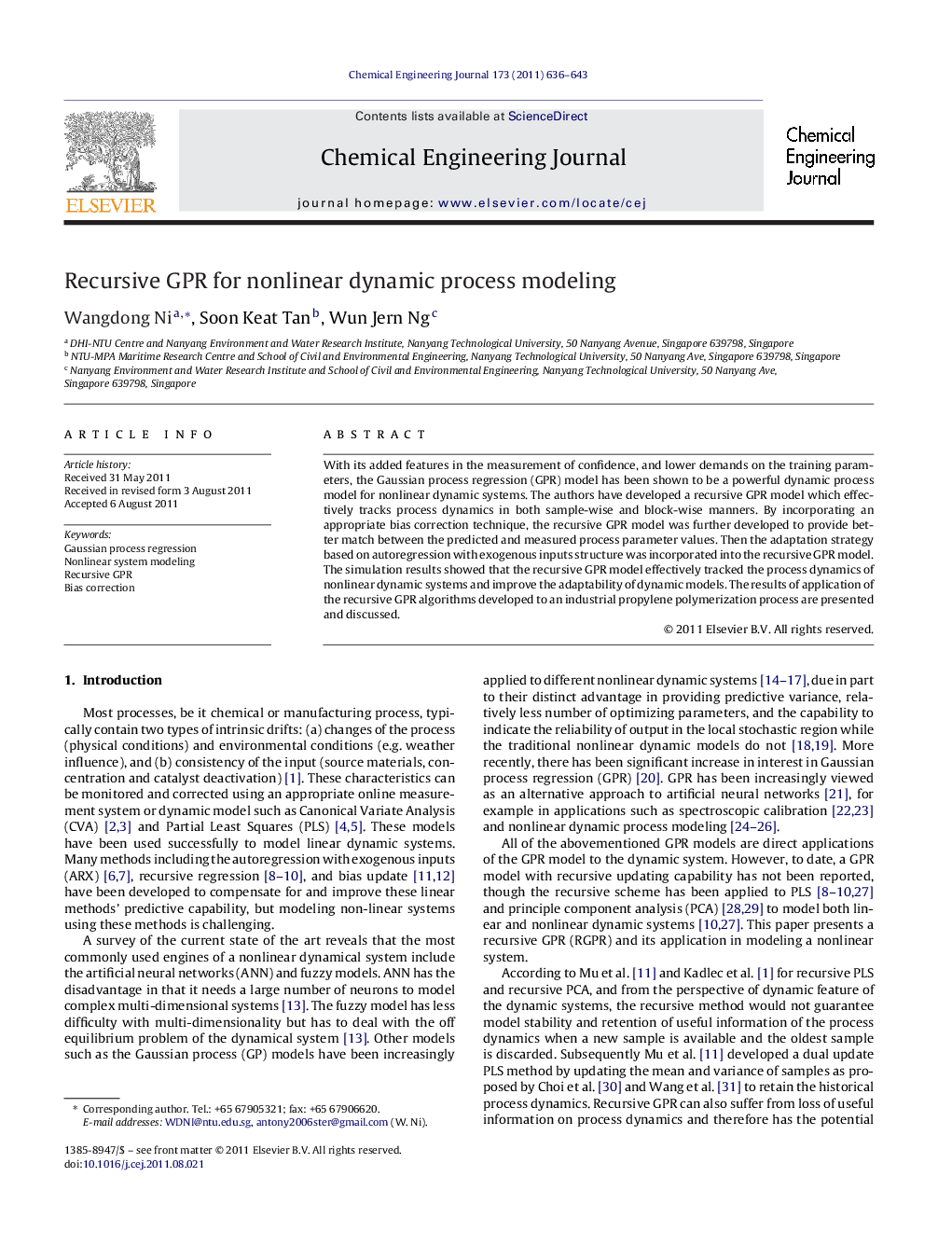 Recursive GPR for nonlinear dynamic process modeling