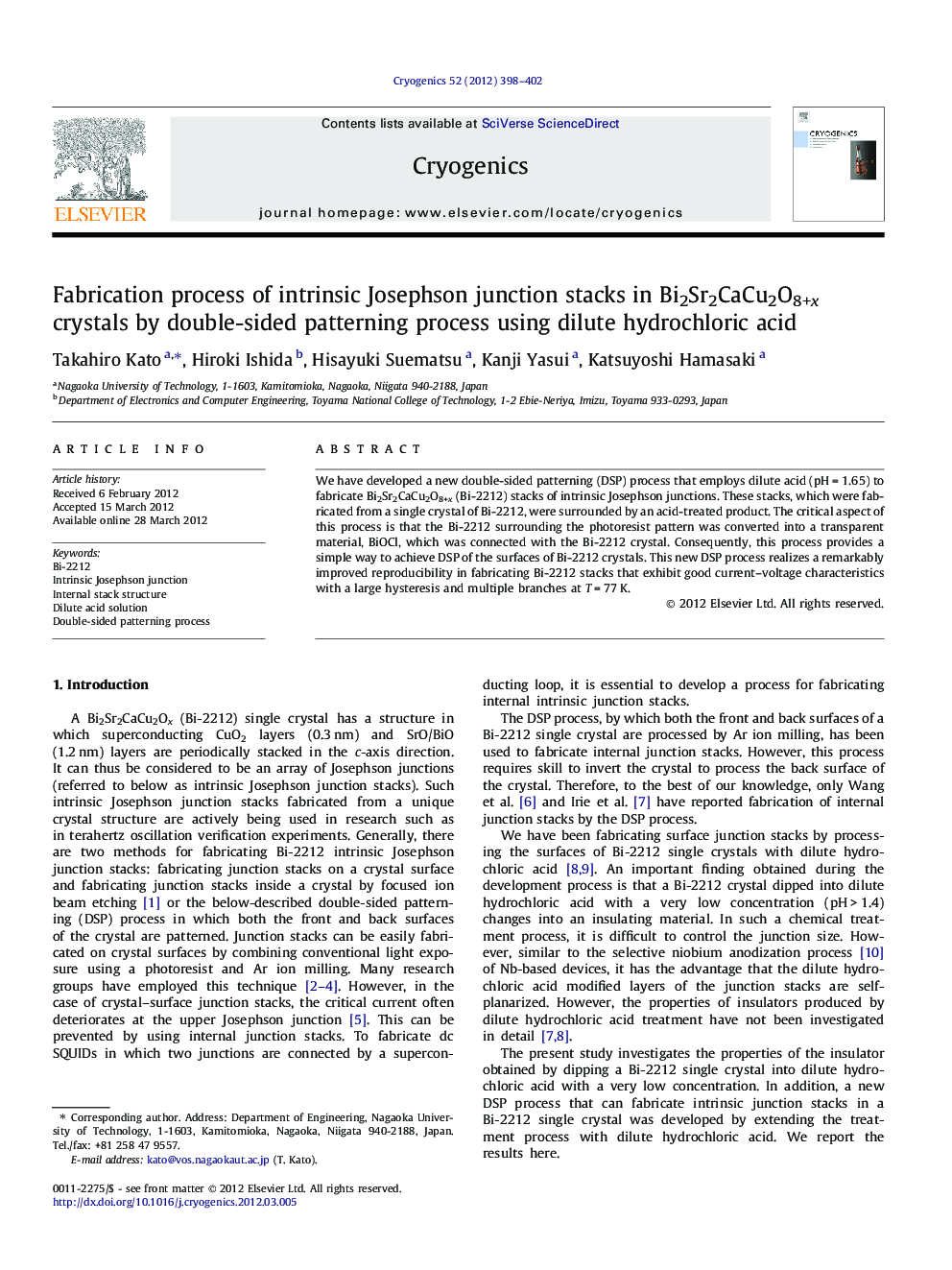 Fabrication process of intrinsic Josephson junction stacks in Bi2Sr2CaCu2O8+x crystals by double-sided patterning process using dilute hydrochloric acid