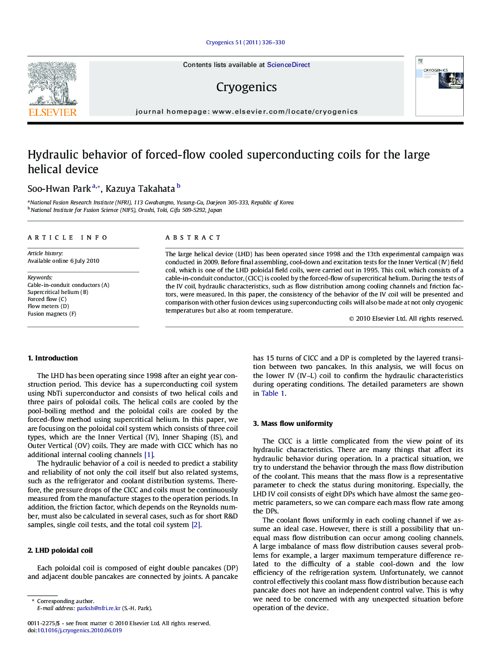 Hydraulic behavior of forced-flow cooled superconducting coils for the large helical device