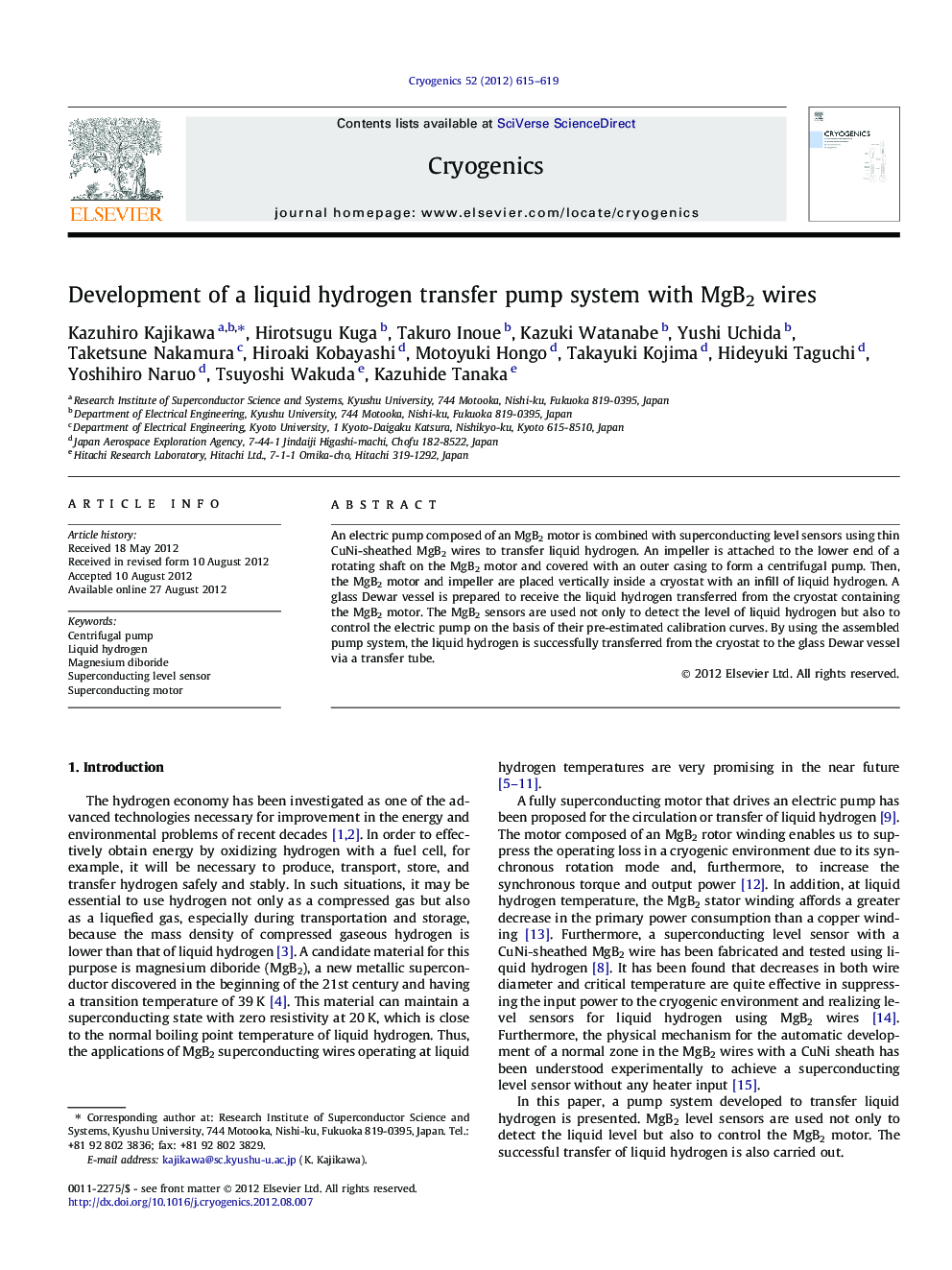 Development of a liquid hydrogen transfer pump system with MgB2 wires