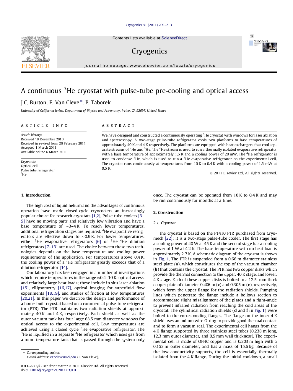 A continuous 3He cryostat with pulse-tube pre-cooling and optical access