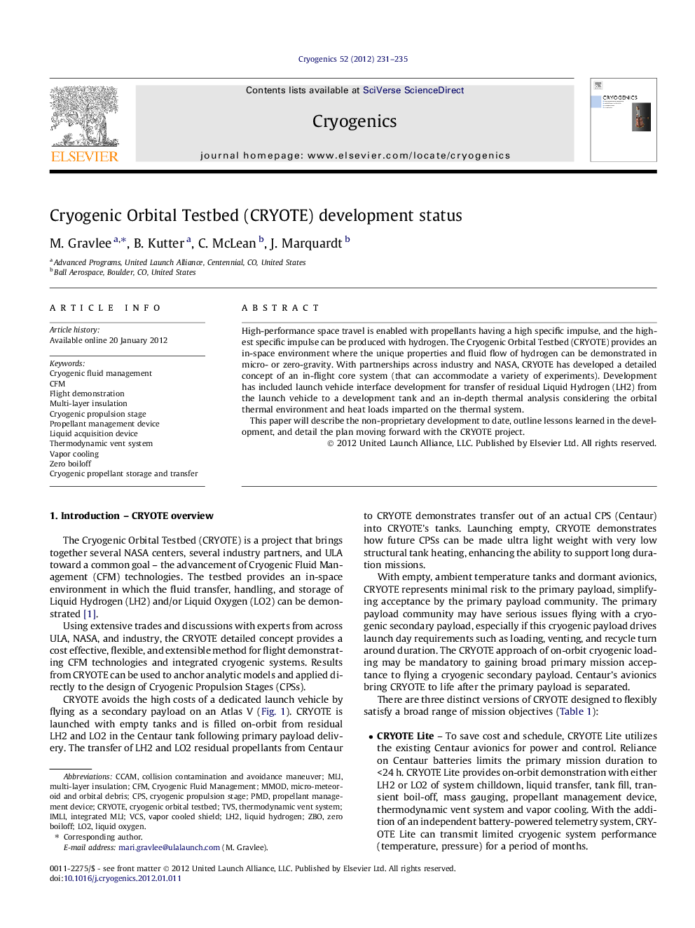 Cryogenic Orbital Testbed (CRYOTE) development status