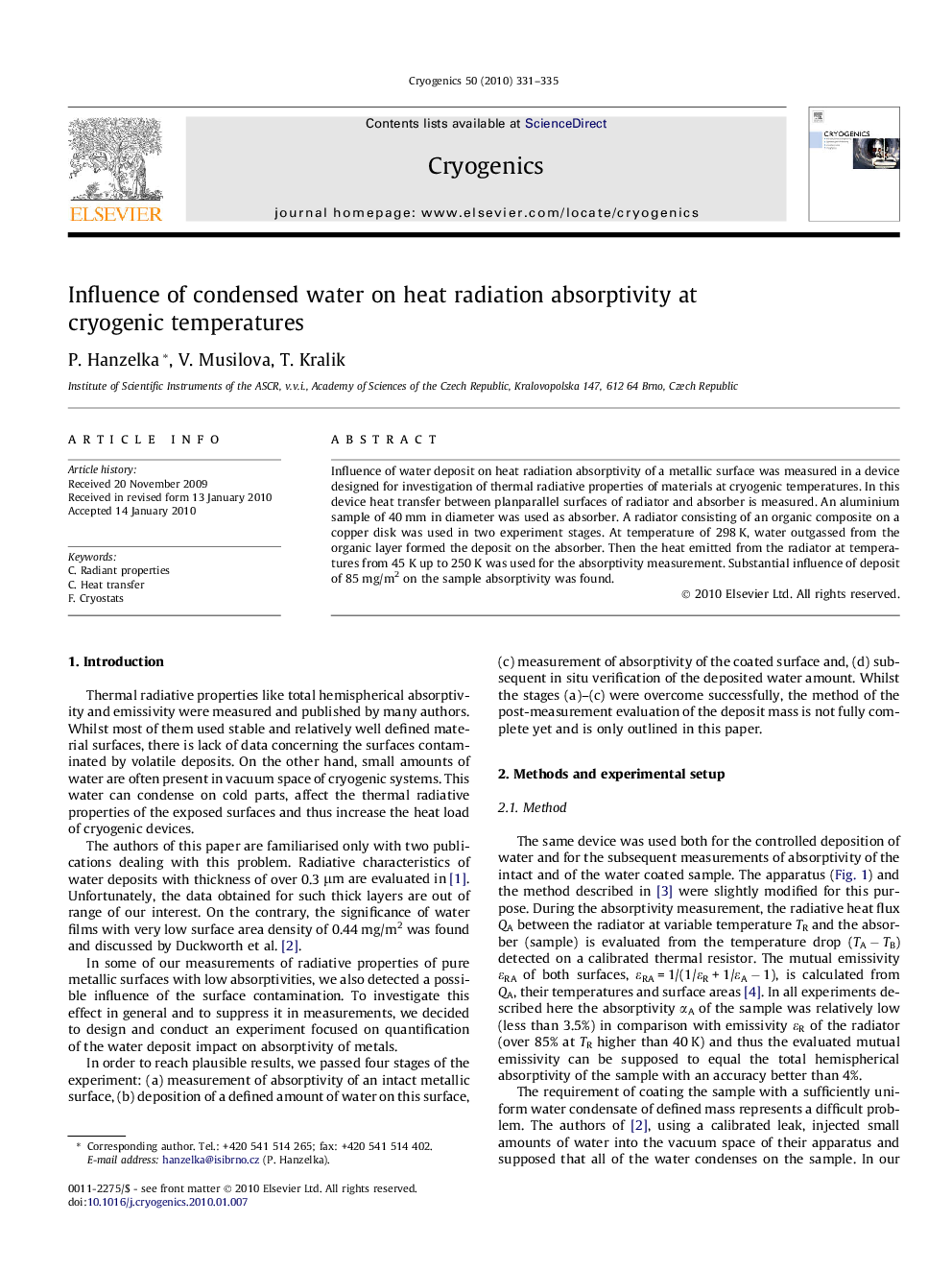 Influence of condensed water on heat radiation absorptivity at cryogenic temperatures