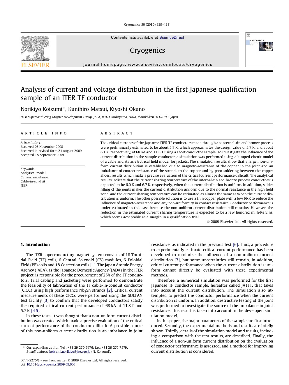 Analysis of current and voltage distribution in the first Japanese qualification sample of an ITER TF conductor