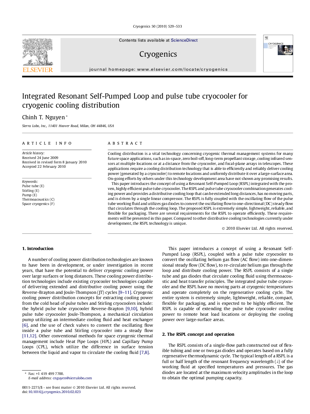 Integrated Resonant Self-Pumped Loop and pulse tube cryocooler for cryogenic cooling distribution