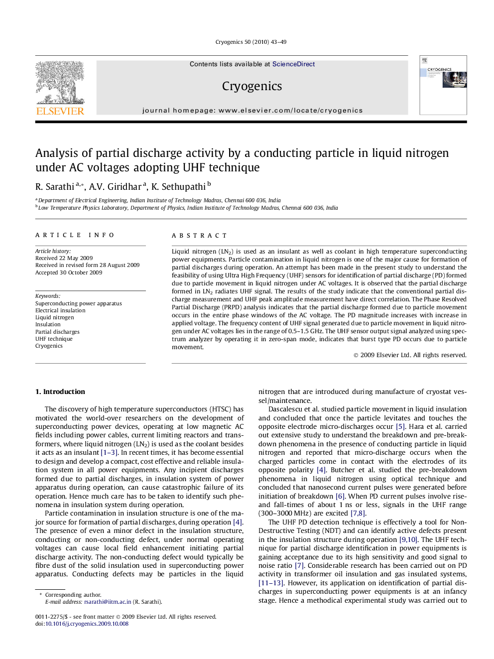 Analysis of partial discharge activity by a conducting particle in liquid nitrogen under AC voltages adopting UHF technique