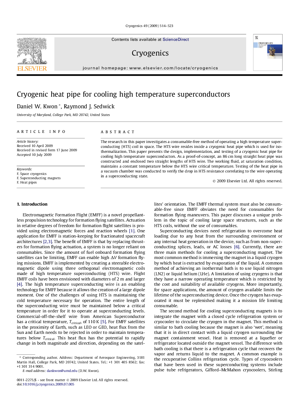 Cryogenic heat pipe for cooling high temperature superconductors