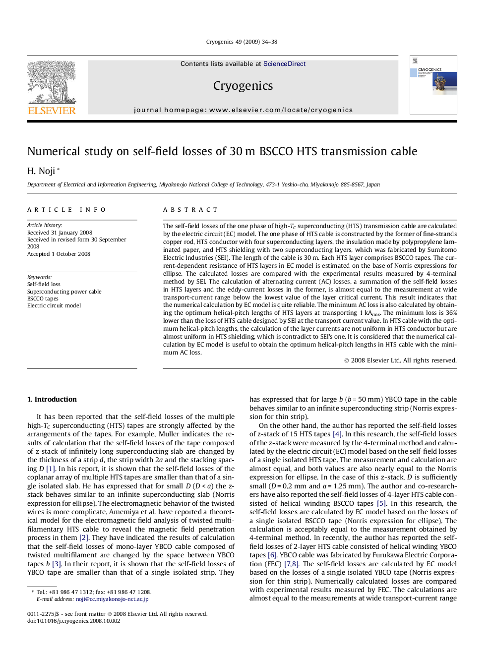 Numerical study on self-field losses of 30Â m BSCCO HTS transmission cable