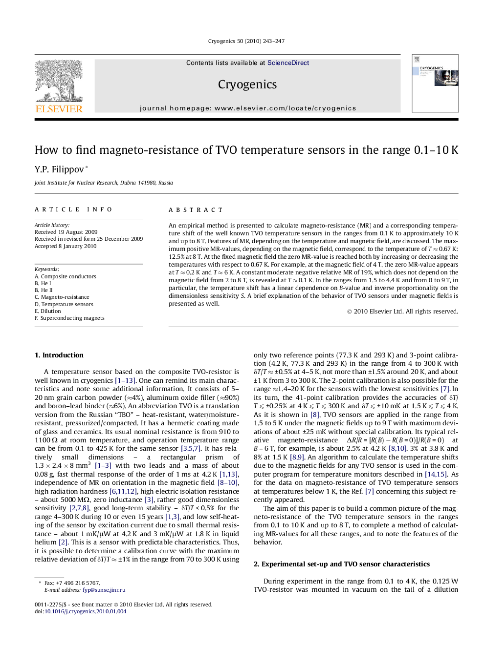 How to find magneto-resistance of TVO temperature sensors in the range 0.1–10 K