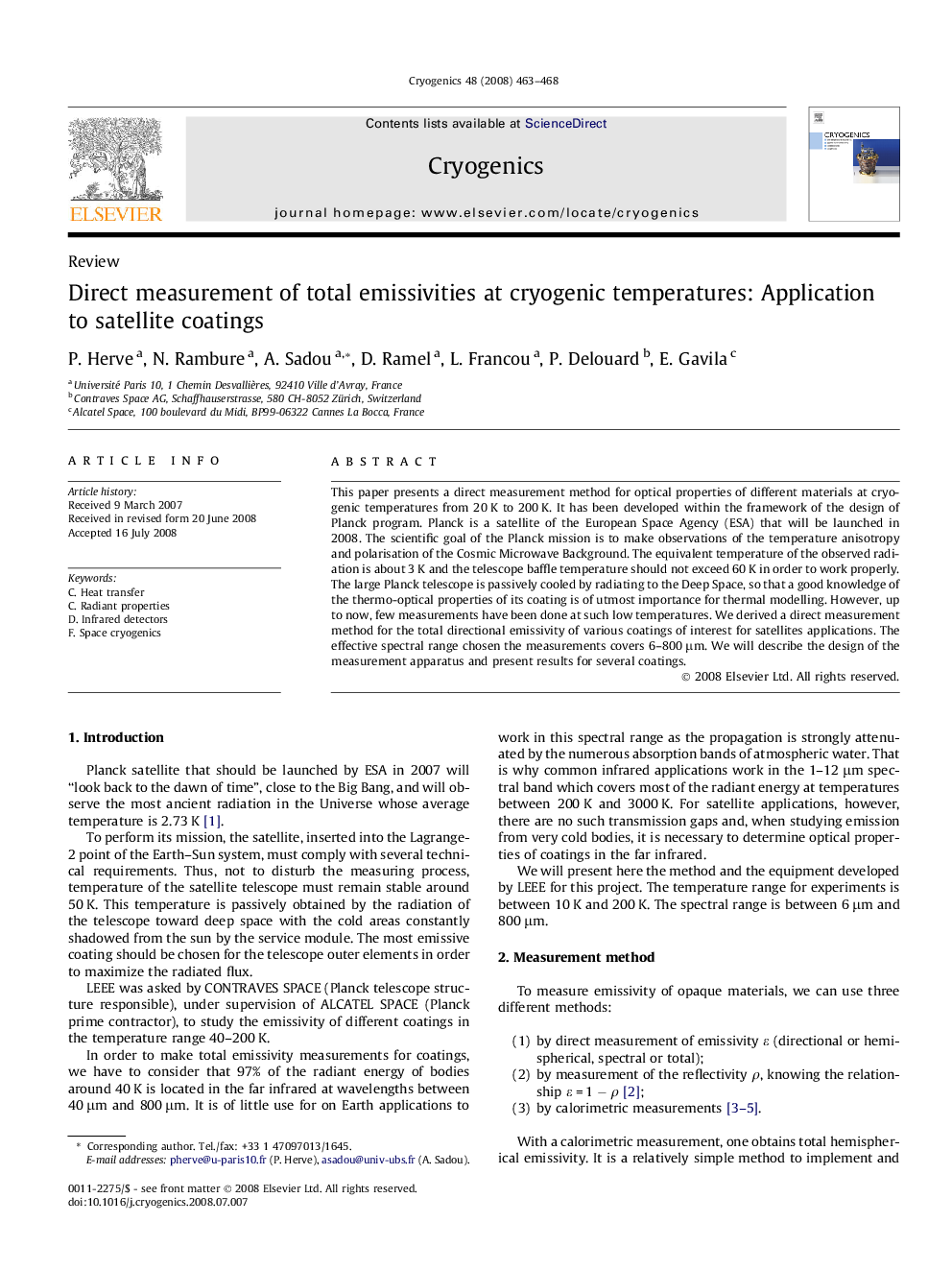 Direct measurement of total emissivities at cryogenic temperatures: Application to satellite coatings