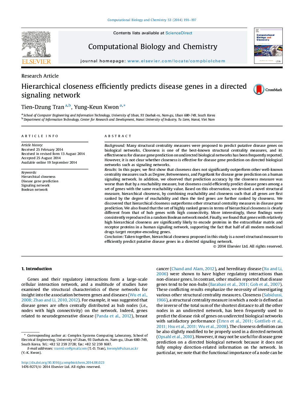 Hierarchical closeness efficiently predicts disease genes in a directed signaling network