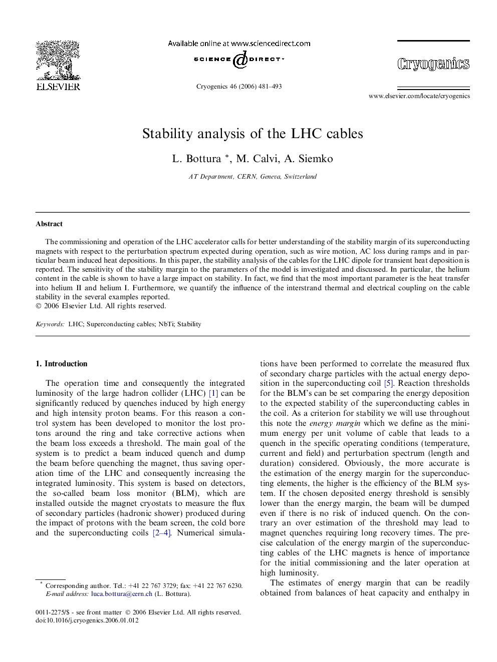 Stability analysis of the LHC cables